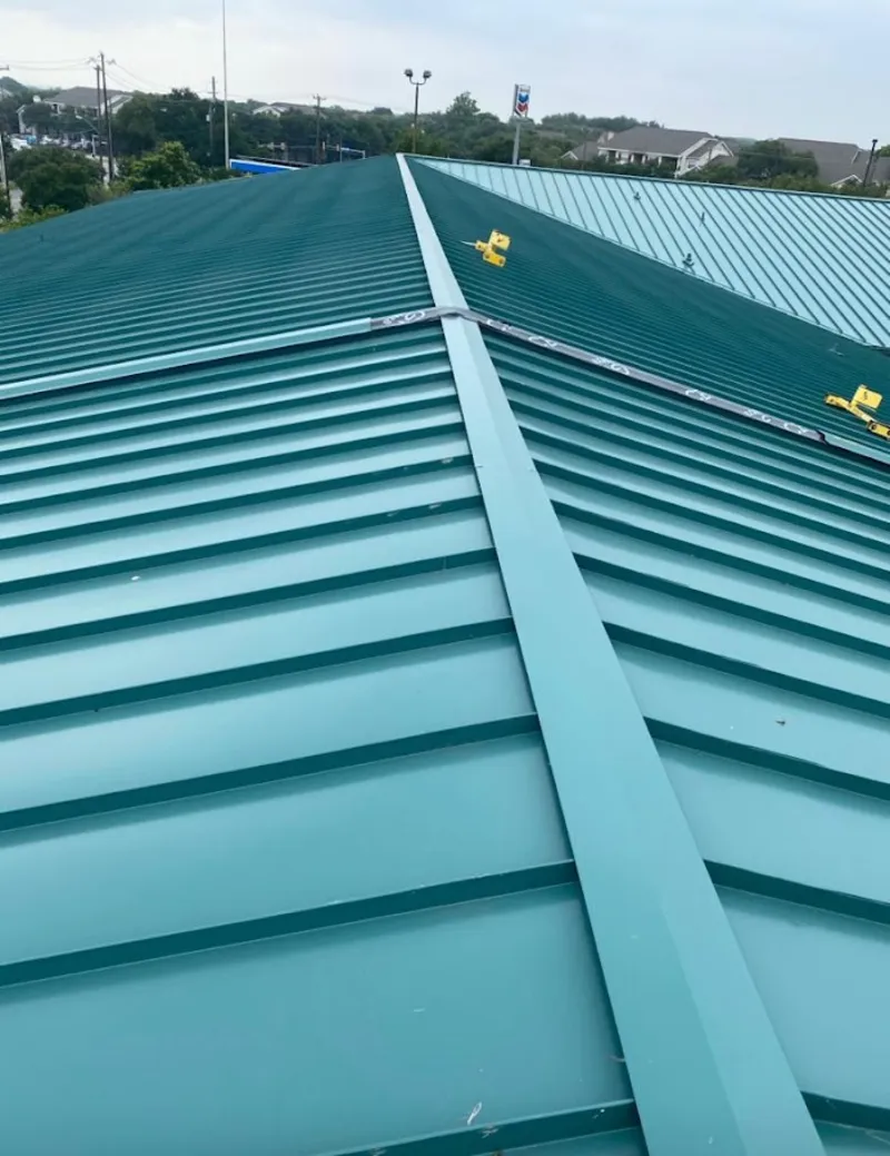 Green commercial metal roof ridge and valley for Metal Roof Repair in Simi Valley